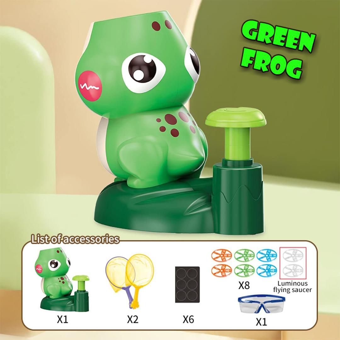 Flying Disc Launcher Dino/Frog - Fun Outdoor STEM Toy for Kids 3+ Green / Frog About Us Kidz