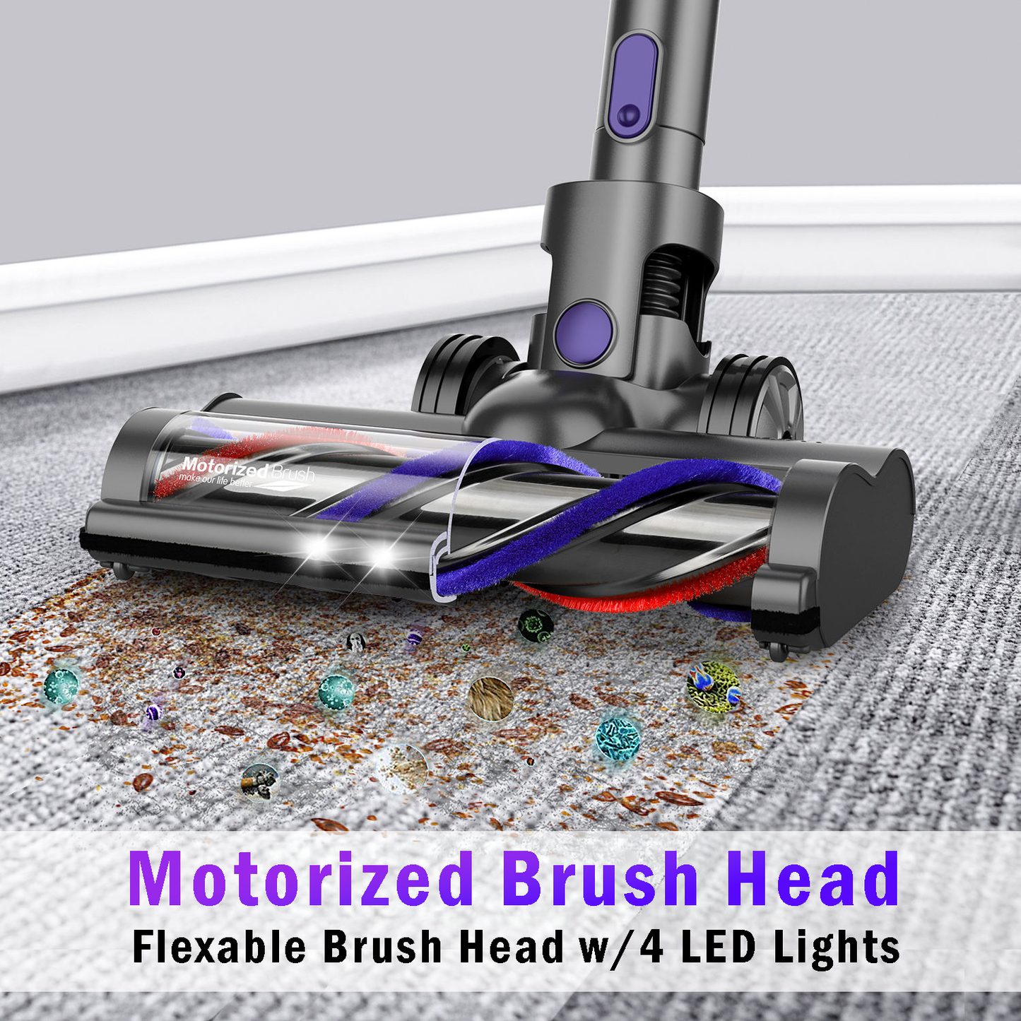 handheld vacuum cleaner, roller head brush best vacuum attachment cleans carpet, rugs or flat surfaces