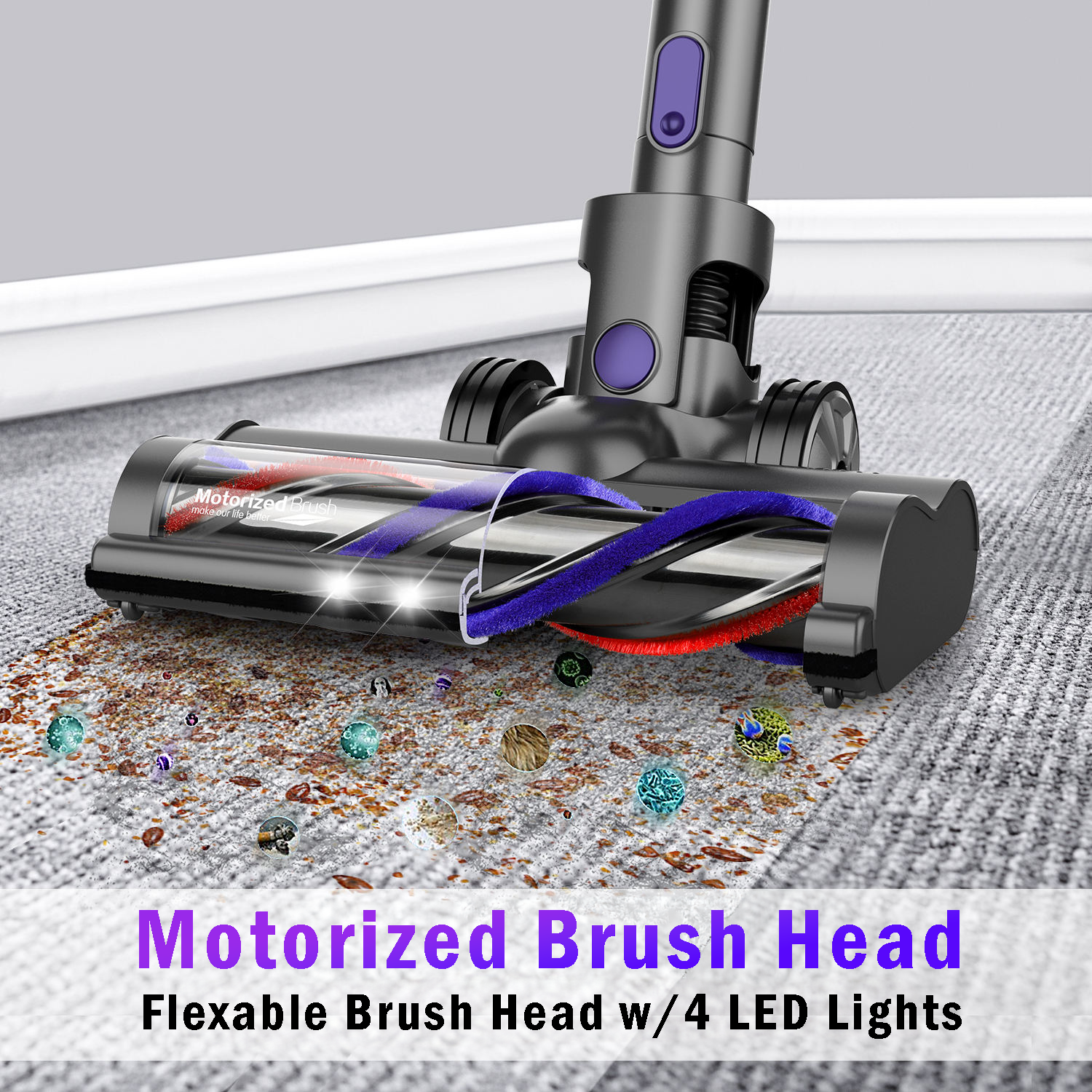 handheld vacuum cleaner, roller head brush best vacuum attachment cleans carpet, rugs or flat surfaces